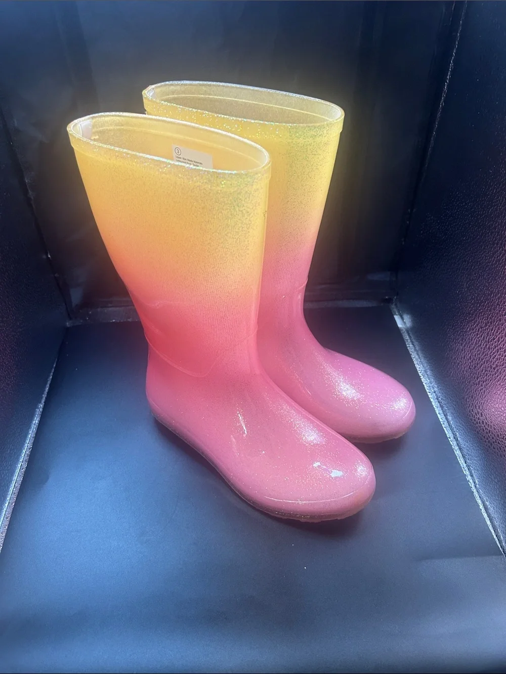 Pink to Yellow Ombre Glitter Rain Boots